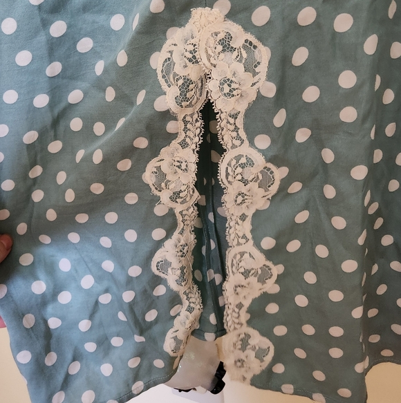 Rouje Paris Ramonata Teal Polka Dot Lace Chemise Slip Dress 12 - Picture 8 of 9